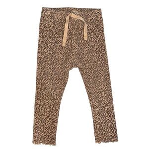 Zara Ribbed Camel Brown Leopard Print Girls Leggings Size 4-5 Years NWOT